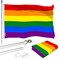 G128 Combo Pack: 6 Ft Tangle Free Aluminum Spinning Flagpole (Silver) & LGBT Rainbow Pride Flag 3x5 Ft, LiteWeave Pro Series Printed 150D Polyester | Pole with Flag Included